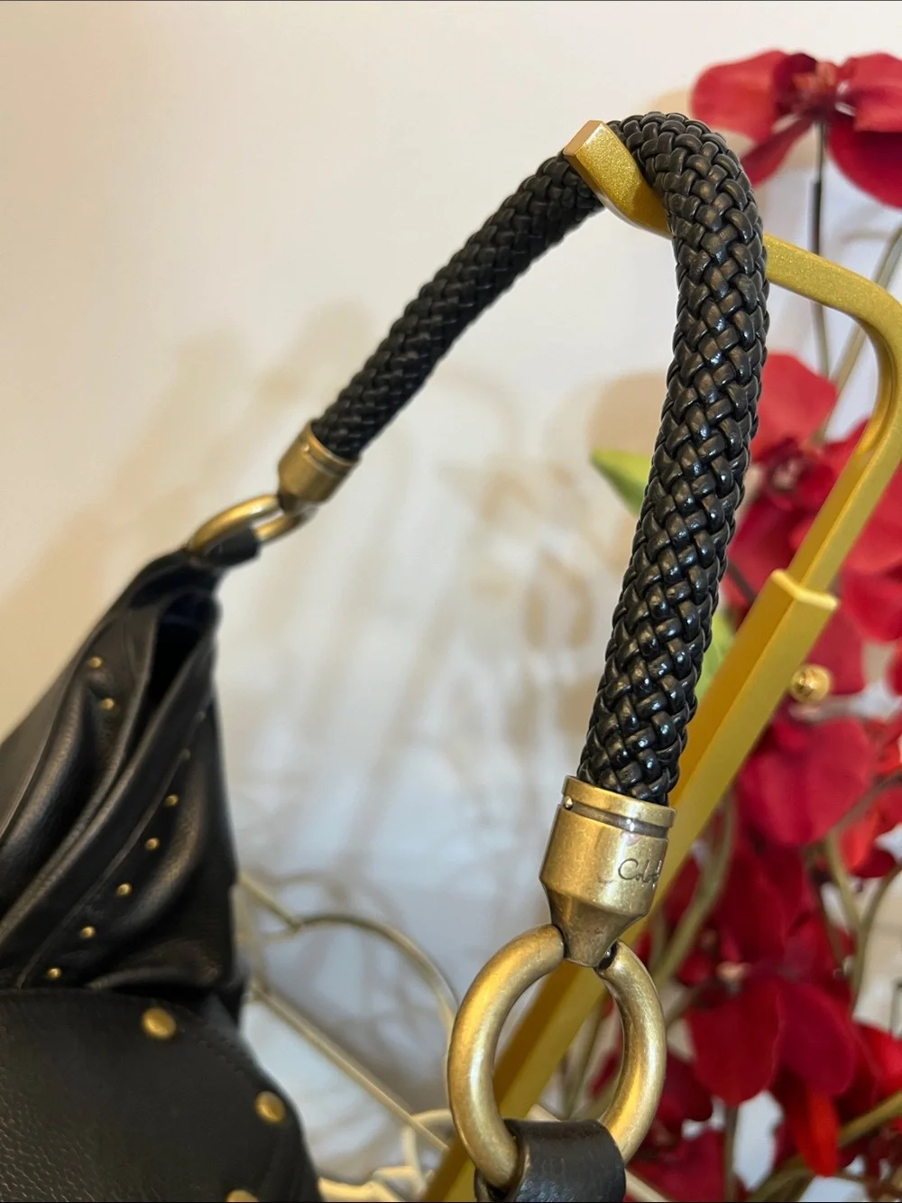 NWT Cole Haan Collection Black Leather Studded Hobo Shoulder Bag Vintage Y2K
